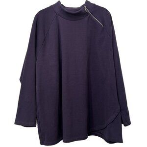 Chicos‎ Weekends Cozy Top Size XL Solid Purple Raglan Sleeve Soft Warm Comfort